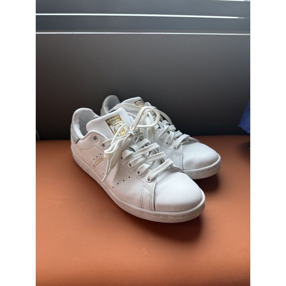 Adidas Stan Smith White/Gold Leather Sneakers Women's 7.5 (Cloud White/Gold)